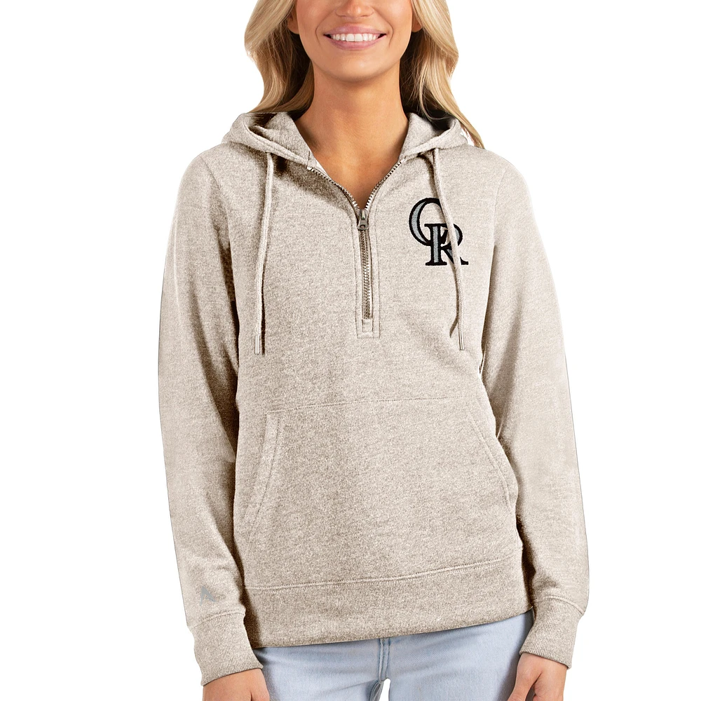 Women's Antigua Oatmeal Colorado Rockies Action Half-Zip Pullover Hoodie