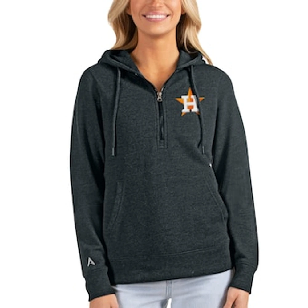 Women's Antigua Heathered Charcoal Houston Astros Action Half-Zip Pullover Hoodie