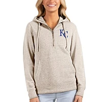 Women's Antigua Oatmeal Kansas City Royals Action Half-Zip Pullover Hoodie