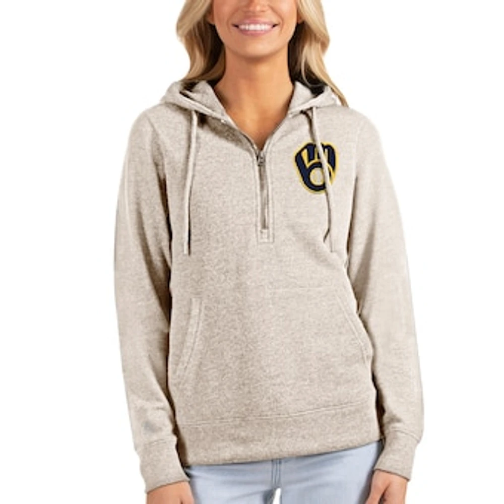 Women's Antigua Oatmeal Milwaukee Brewers Action Half-Zip Pullover Hoodie