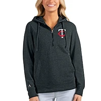 Women's Antigua Heathered Charcoal Minnesota Twins Action Half-Zip Pullover Hoodie