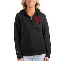 Women's Antigua Heathered Black Philadelphia Phillies Action Half-Zip Pullover Hoodie