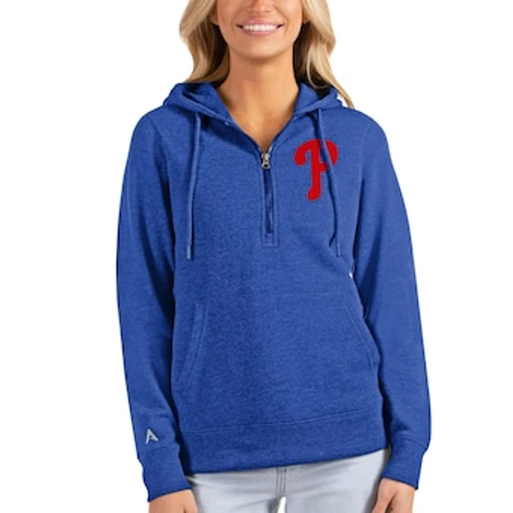 Women's Antigua Heathered Royal Philadelphia Phillies Action Half-Zip Pullover Hoodie