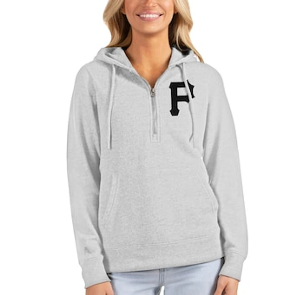 Women's Antigua Heathered Gray Pittsburgh Pirates Action Half-Zip Pullover Hoodie