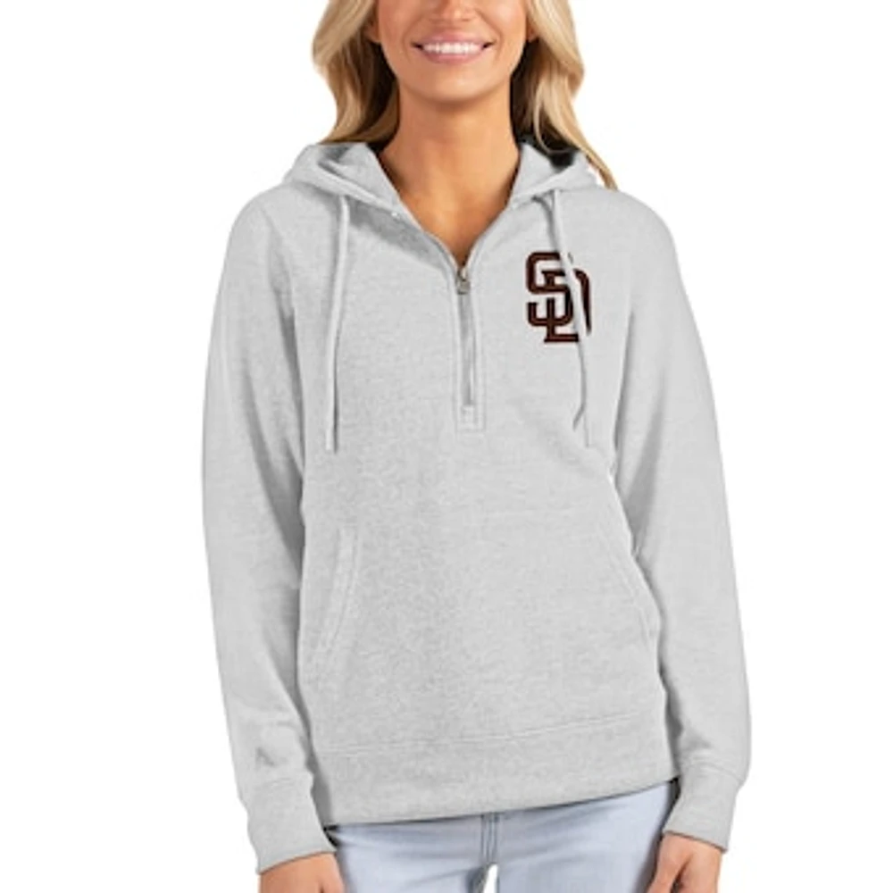 Women's Antigua Heathered Gray San Diego Padres Action Half-Zip Pullover Hoodie