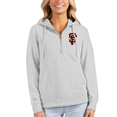 Women's Antigua Heathered Gray San Francisco Giants Action Half-Zip Pullover Hoodie