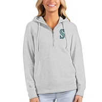 Women's Antigua Heathered Gray Seattle Mariners Action Half-Zip Pullover Hoodie