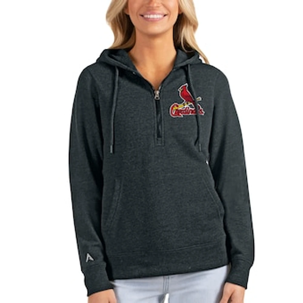 Women's Antigua Heathered Charcoal St. Louis Cardinals Action Half-Zip Pullover Hoodie