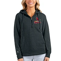 Women's Antigua Heathered Charcoal St. Louis Cardinals Action Half-Zip Pullover Hoodie