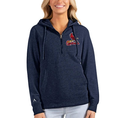 Women's Antigua Heathered Navy St. Louis Cardinals Action Half-Zip Pullover Hoodie