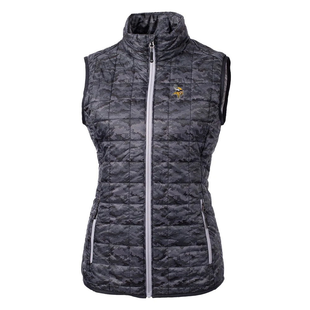 Women's Cutter & Buck Black Minnesota Vikings Rainier Printed Full-Zip Puffer Vest