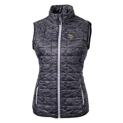 Women's Cutter & Buck Black Minnesota Vikings Rainier Printed Full-Zip Puffer Vest