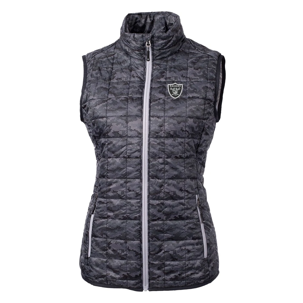 Women's Cutter & Buck Black Las Vegas Raiders Rainier Printed Full-Zip Puffer Vest