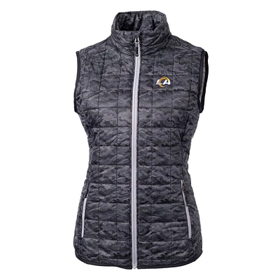 Women's Cutter & Buck Black Los Angeles Rams Rainier Printed Full-Zip Puffer Vest