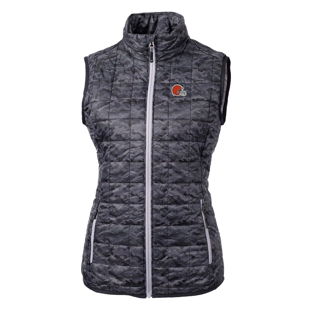 Women's Cutter & Buck Black Cleveland Browns Rainier Printed Full-Zip Puffer Vest