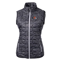 Women's Cutter & Buck Black Cleveland Browns Rainier Printed Full-Zip Puffer Vest