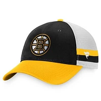 Men's Fanatics Black/Gold Boston Bruins Breakaway Striped Trucker Snapback Hat