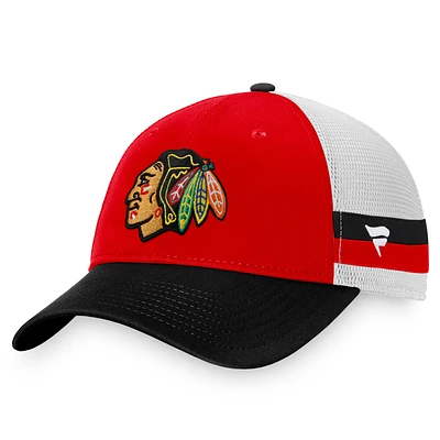 Men's Fanatics Red/Black Chicago Blackhawks Breakaway Striped Trucker Snapback Hat