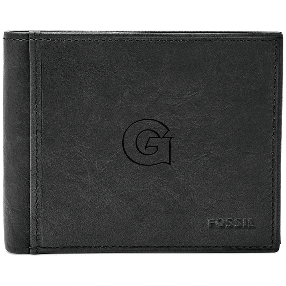Men's Fossil Black Georgetown Hoyas Leather Ingram RFID Flip ID Bifold Wallet