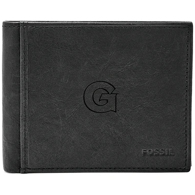 Men's Fossil Black Georgetown Hoyas Leather Ingram RFID Flip ID Bifold Wallet