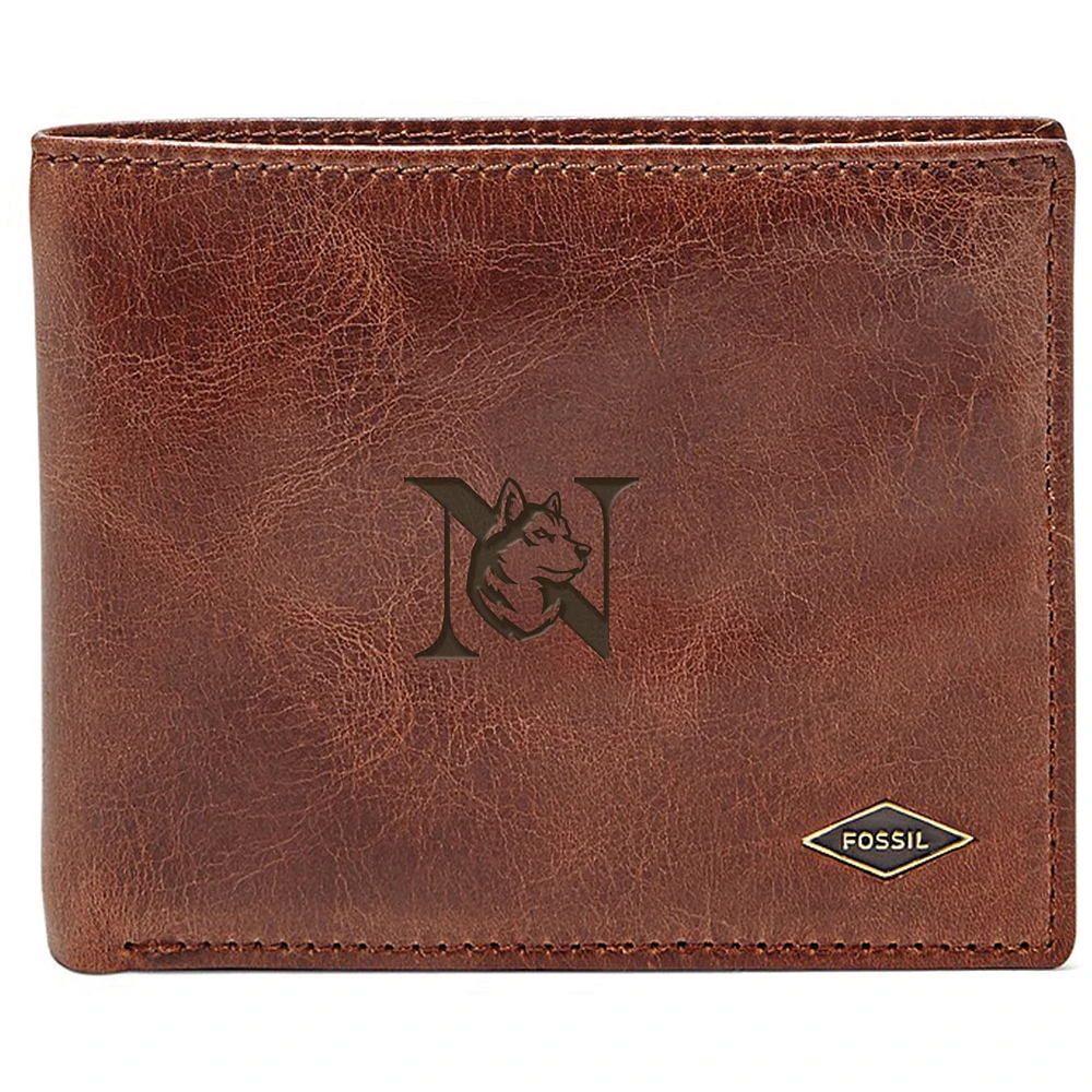 Men's Fossil Brown Northeastern Huskies Leather Ryan RFID Flip ID Bifold Wallet