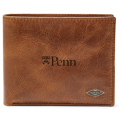 Men's Fossil Brown Pennsylvania Quakers Leather Ryan RFID Passcase Wallet