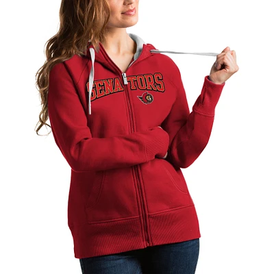 Women's Antigua Red Ottawa Senators Wordmark Victory Full-Zip Hoodie