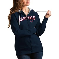 Women's Antigua Navy Washington Capitals Wordmark Victory Full-Zip Hoodie
