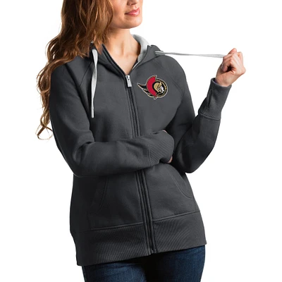 Women's Antigua Charcoal Ottawa Senators Victory Full-Zip Hoodie