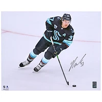 Yanni Gourde Seattle Kraken Autographed 16'' x 20'' Deep Sea Blue Jersey Skating Photograph