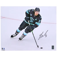 Yanni Gourde Seattle Kraken Autographed 16'' x 20'' Deep Sea Blue Jersey Skating Photograph