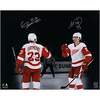 Lucas Raymond & Moritz Seider Detroit Red Wings Multi-Signed 16" x 20" Goal Celebration Spotlight Photograph