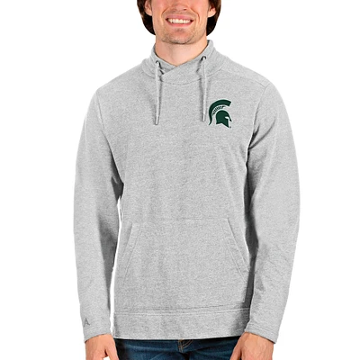 Men's Antigua Heathered Gray Michigan State Spartans Reward Crossover Neckline Pullover Sweatshirt