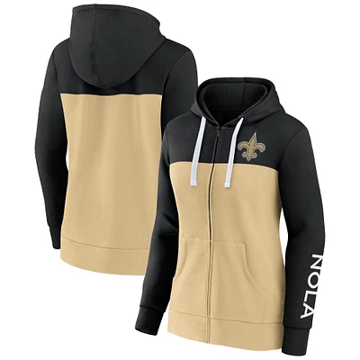 Women's Fanatics Black/Gold New Orleans Saints Take The Field Color Block Full-Zip Hoodie