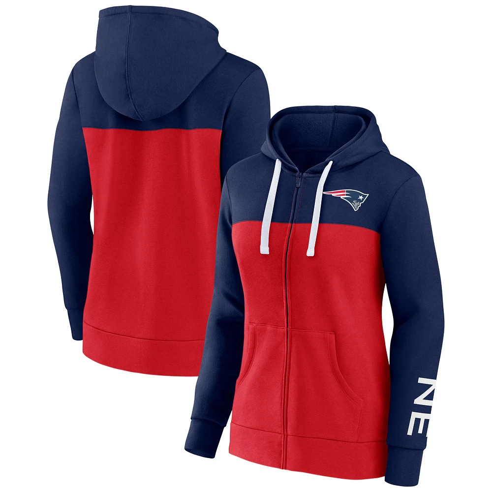 Women's Fanatics Navy/Red New England Patriots Take The Field Color Block Full-Zip Hoodie