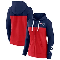 Women's Fanatics Navy/Red New England Patriots Take The Field Color Block Full-Zip Hoodie