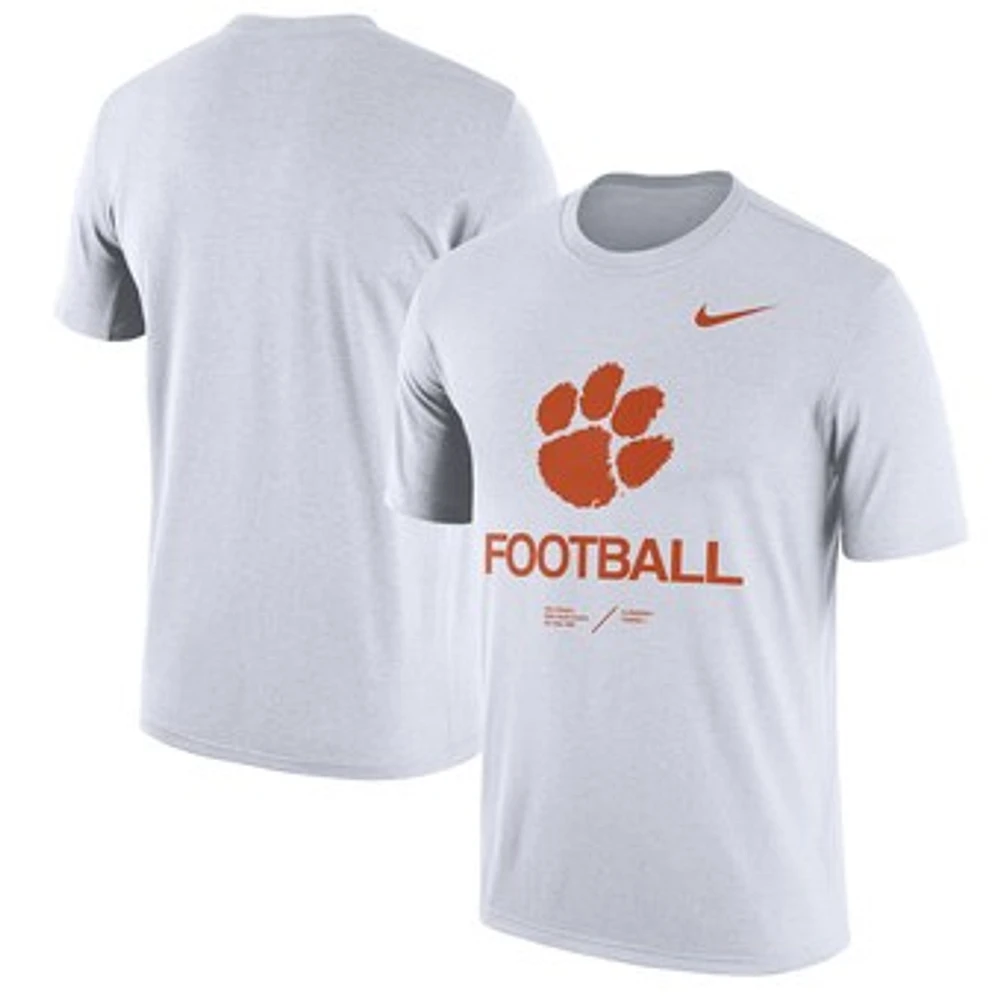 Men's Nike Heathered White Clemson Tigers Team Football Legend T-Shirt