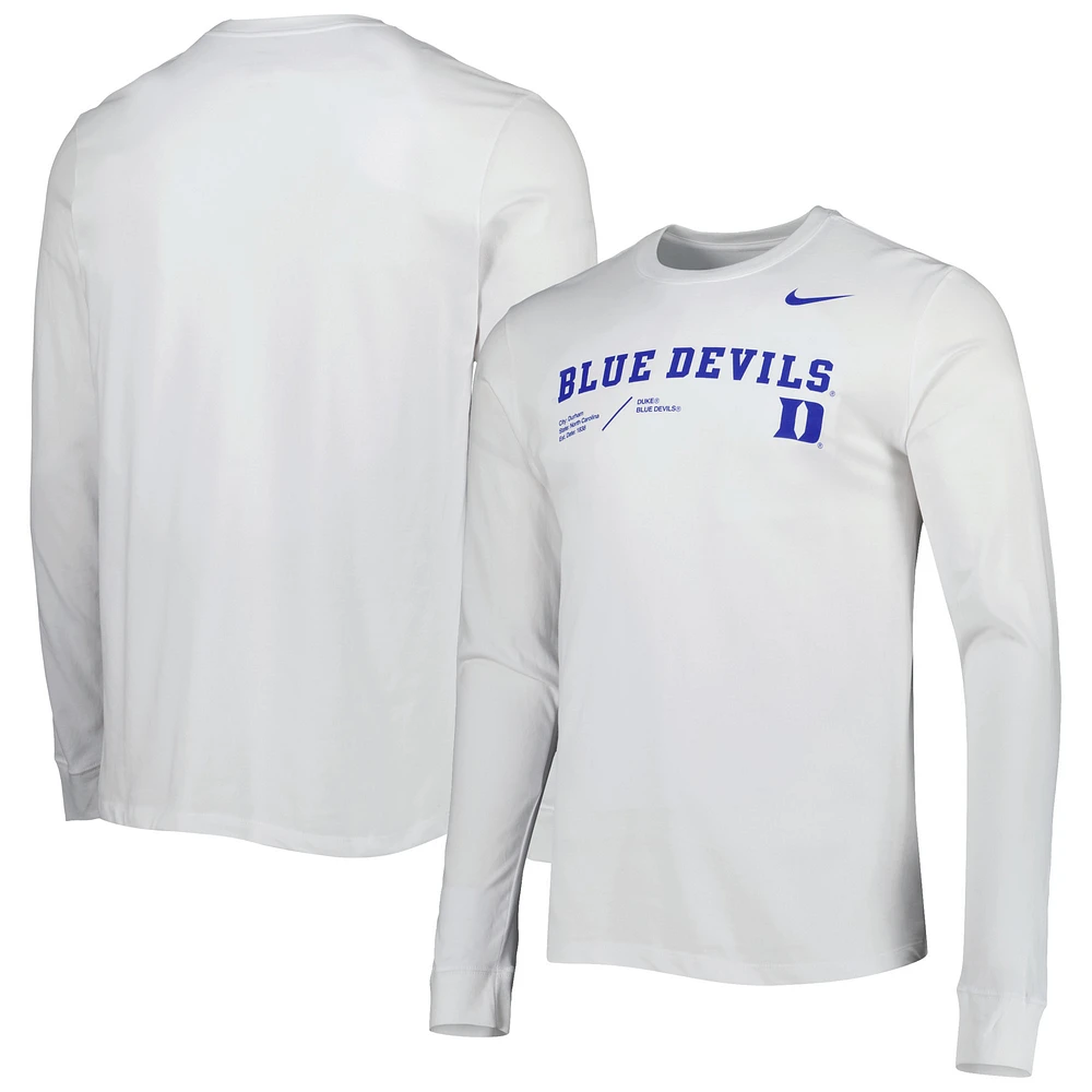 Men's Nike White Duke Blue Devils Team Practice Performance Long Sleeve T-Shirt