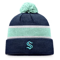 Men's Fanatics Deep Sea Blue/Light Blue Seattle Kraken Breakaway Cuffed Knit Hat with Pom