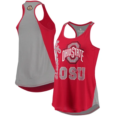 Women's Colosseum Scarlet/Gray Ohio State Buckeyes George Glass 2-Hit Scoop Neck Racerback Tank Top