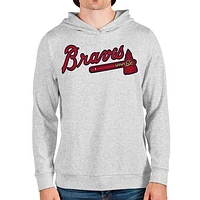 Men's Antigua Heathered Gray Atlanta Braves Team Logo Absolute Pullover Hoodie