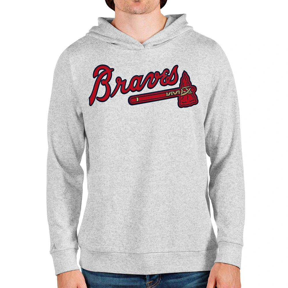 Men's Antigua Heathered Gray Atlanta Braves Team Logo Absolute Pullover Hoodie