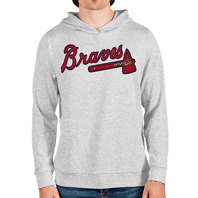 Men's Antigua Heathered Gray Atlanta Braves Team Logo Absolute Pullover Hoodie