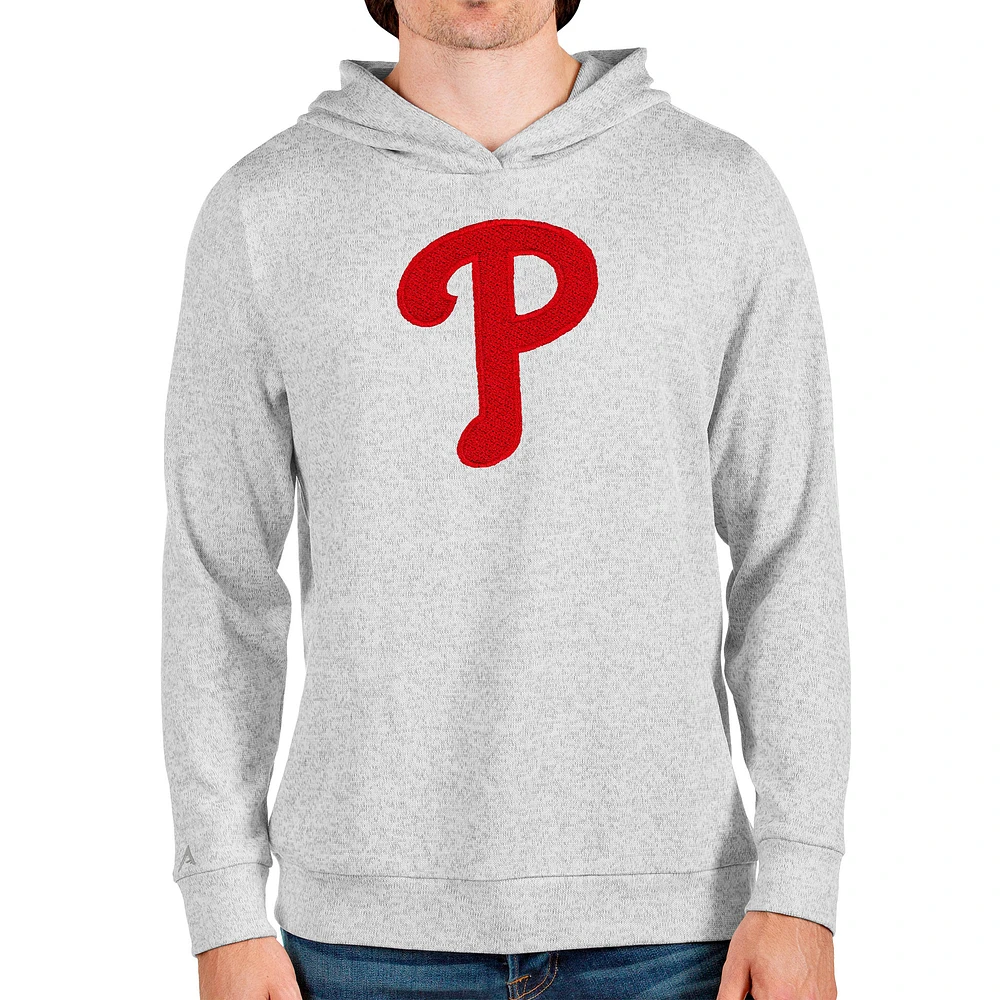 Men's Antigua Heathered Gray Philadelphia Phillies Team Logo Absolute Pullover Hoodie