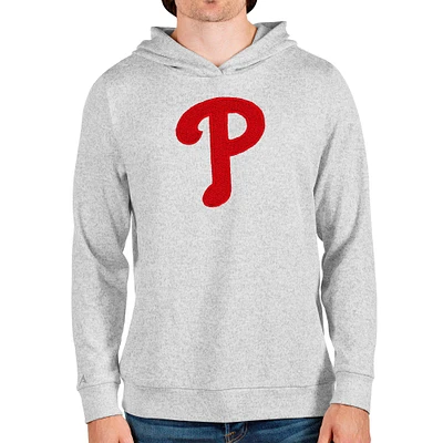 Men's Antigua Heathered Gray Philadelphia Phillies Team Logo Absolute Pullover Hoodie