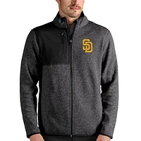 Men's Antigua Heathered Charcoal San Diego Padres Fortune Full-Zip Jacket