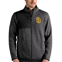 Men's Antigua Heathered Charcoal San Diego Padres Fortune Full-Zip Jacket