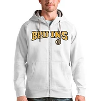 Men's Antigua White Boston Bruins Wordmark Victory Full-Zip Hoodie