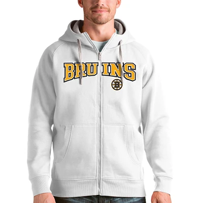 Men's Antigua White Boston Bruins Wordmark Victory Full-Zip Hoodie