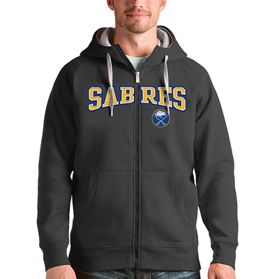 Men's Antigua Charcoal Buffalo Sabres Wordmark Victory Full-Zip Hoodie